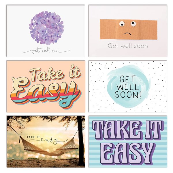 Better Office Products Get Well Cards W/Envelopes, Thinking of You Cards, 4in. x 6in. 6 Cover Designs, Blank Inside, 50PK 64624